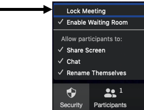 Zoom lock meeting via security button